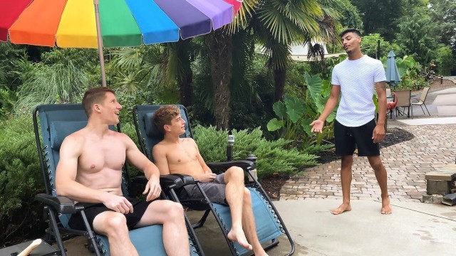 Athletic Latino Apollo Fates Enjoys Two Step Brothers' Assholes By The Pool - BrotherCrush